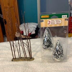 Lemax Holiday Tree Set with Brown and White Accents